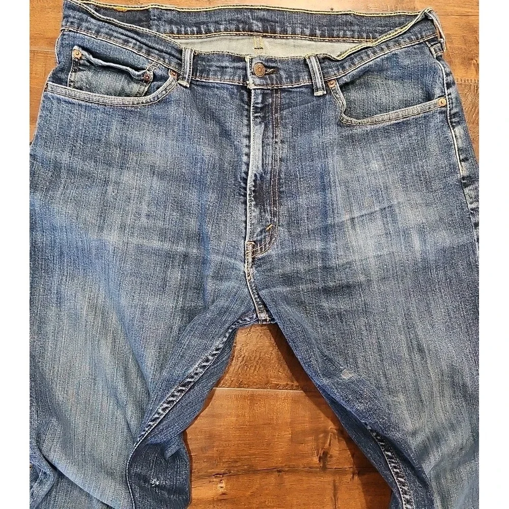 Levis Jeans Mens 38×32 Blue Denim Pants Faded 505 Straight Regular Stretch Work